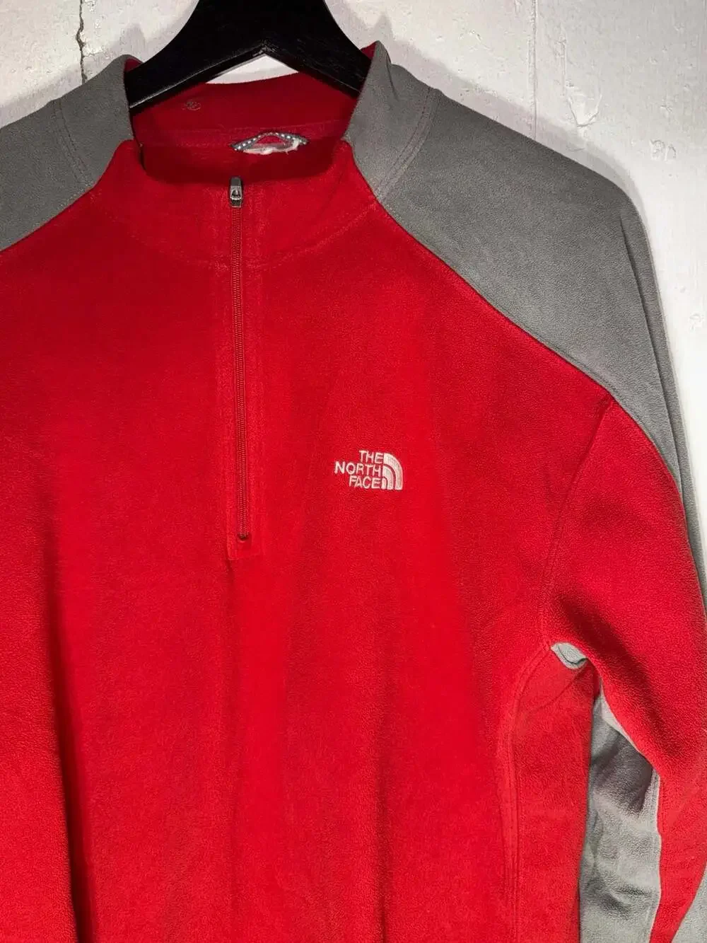 The North Face TKA 100 1/4 Zip Red and Grey Fleece Pullover